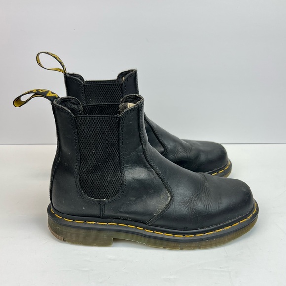 Shoes - Dr. Martens Boots Women’s Size 8 Black Leather Chelsea Boots Yellow Stitching